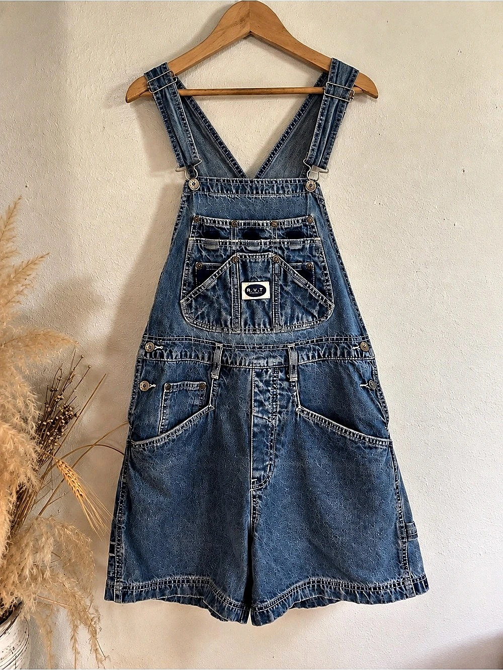 Vintage R.V.T. Revolt Denim Carpenter Shortalls Overalls 90s Y2K Medium